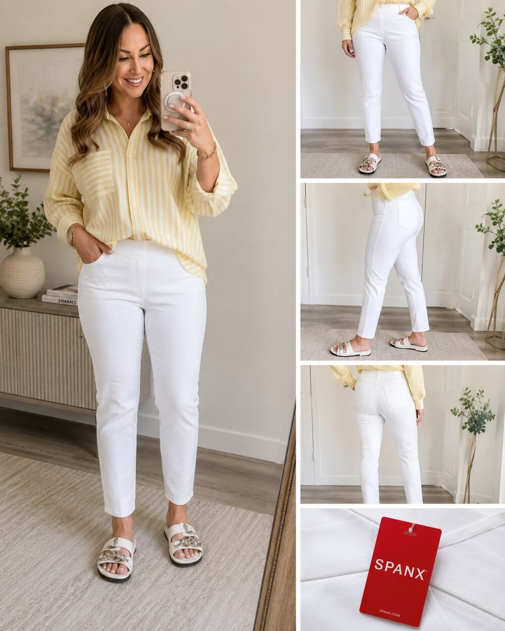 NWT Spanx On-The-Go Slim Straight Ankle Pants White Pull-On XL Shaping Office